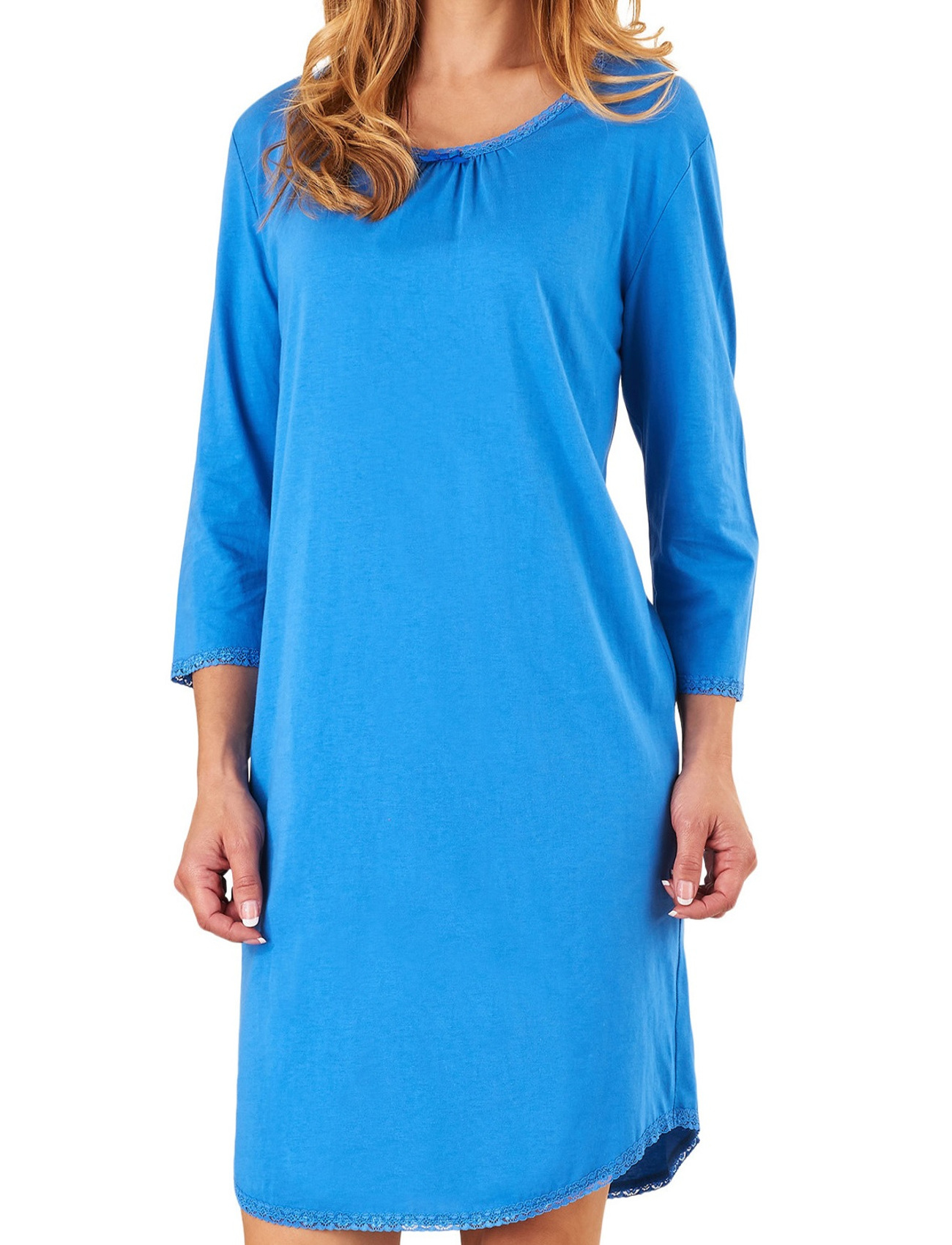 Nightdress Womens Slenderella Jersey Cotton Plain Nightwear Lace Trim Nightie