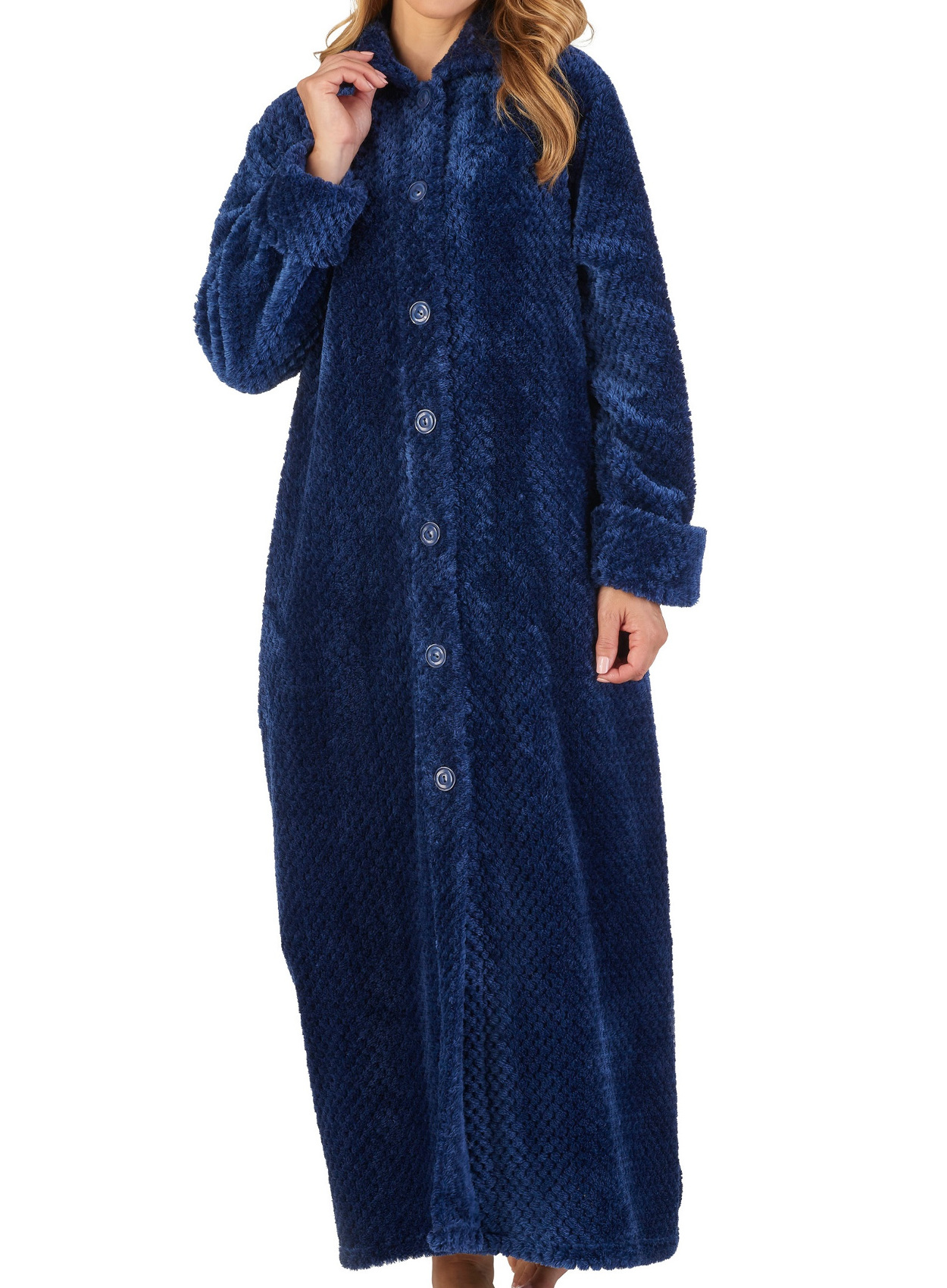 Dressing Gown Ladies Button Up Waffle Flannel Fleece Slenderella Nightwear Robe