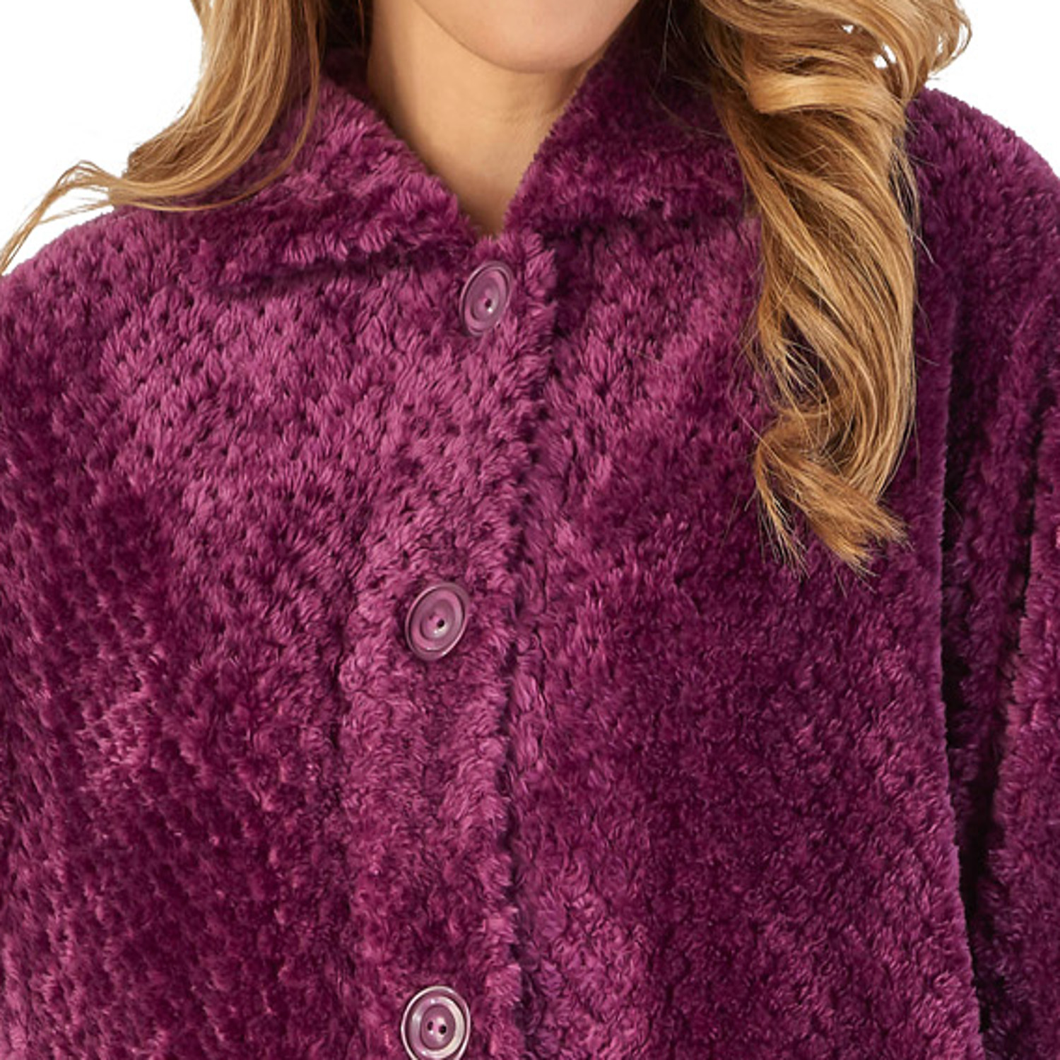 Dressing Gown Ladies Button Up Waffle Flannel Fleece Slenderella Nightwear Robe