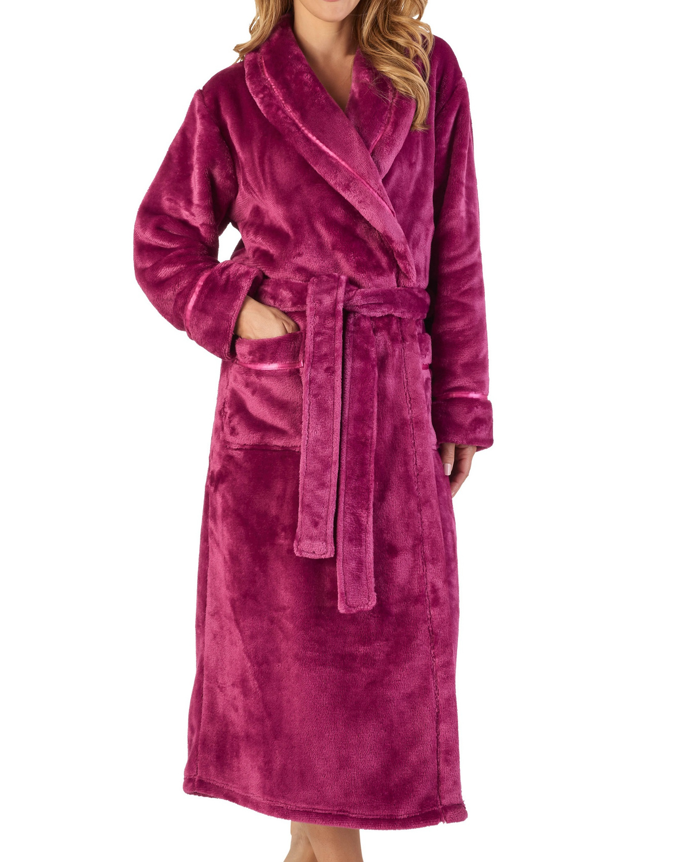 Slenderella Womens Luxury Thick Flannel Fleece Dressing Gown Shawl Collar Robe