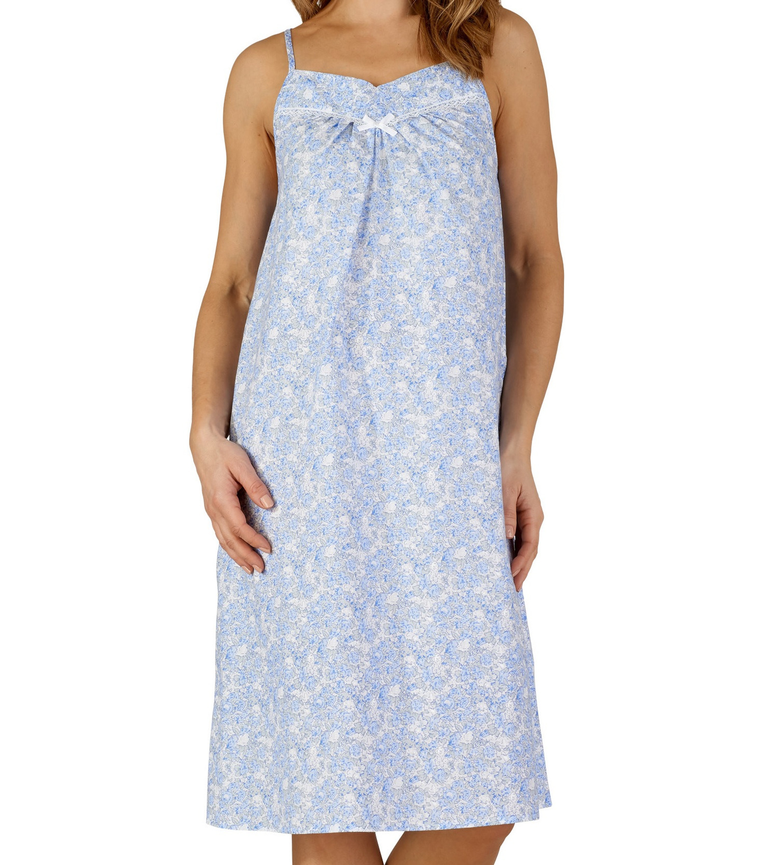 Floral Chemise Womens Slenderella Spaghetti Strap Knee Length Cotton Nightgown