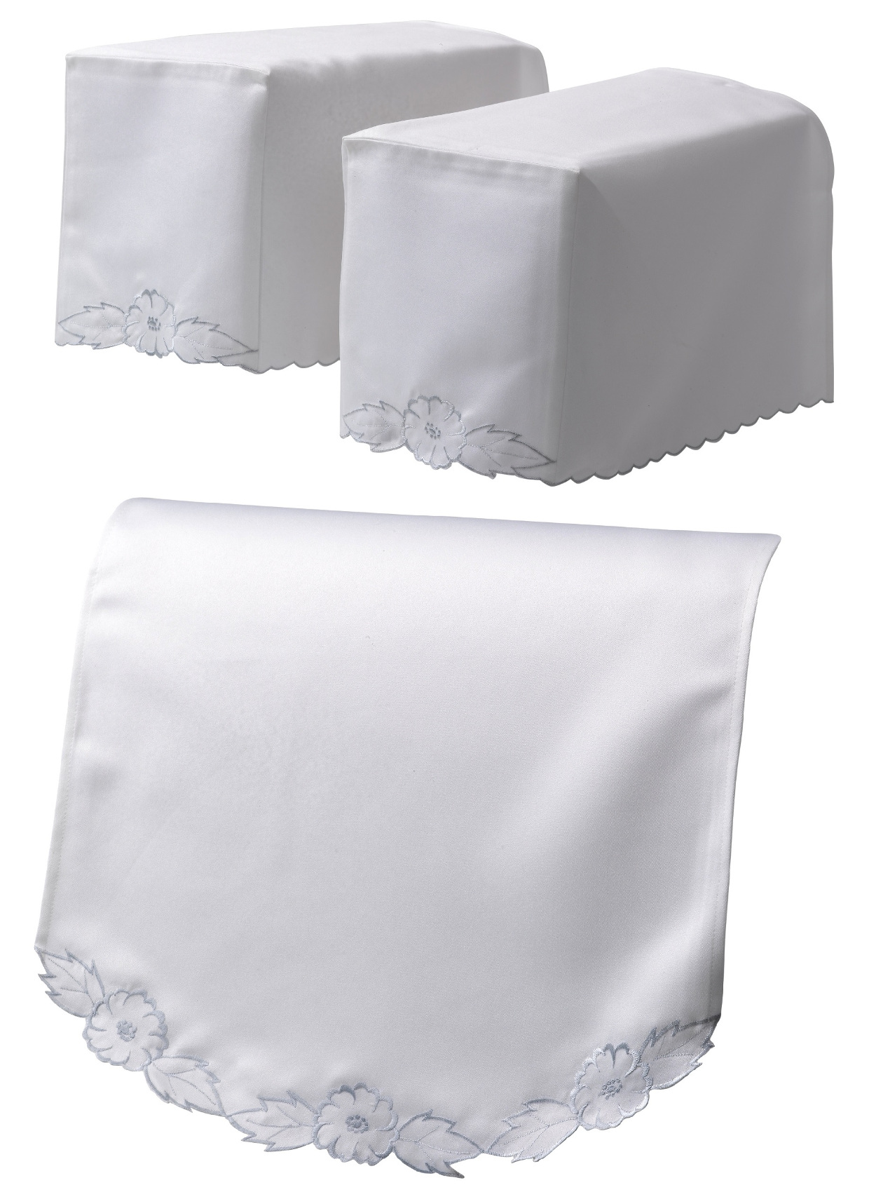 Silver Blue Flower Arm Caps & Chair Back Set Mill Outlets