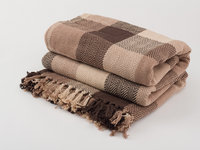 Florence Checked Brown Beige Blanket - 100% Cotton Throw (Double)