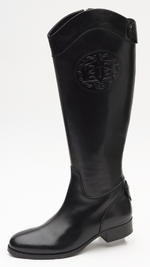 View Item Black Diletta Leather Boots with Low Heel (Style 10-504)