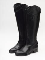 Black Diletta Leather Boots with Low Heel (Style 10-504)