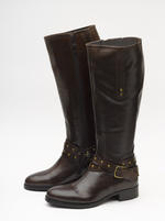 View Item Brown Diletta Leather Boots with Low Heel (Style 10-503)
