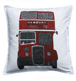 Red London Bus Cushion Cover - 100% White Cotton 18in x 18in