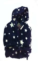 La Senza Ladies Navy Fleece Hooded Robe - Star Print Design