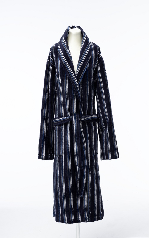 Mens Dressing Gown XXL Striped Velour Shawl Collar Bathrobe 100 Cotton
