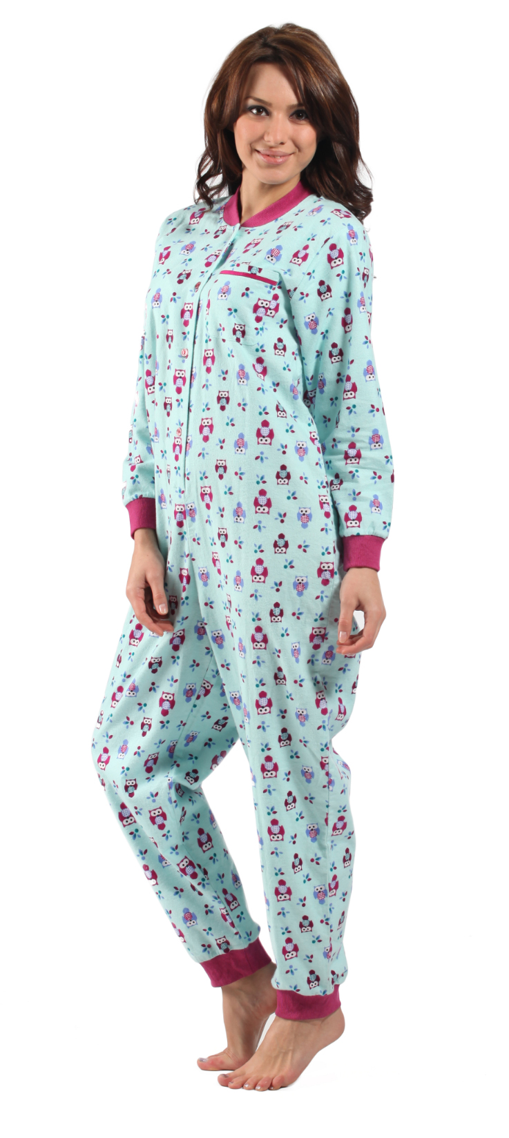 Owl Print Onesie Flannel Pyjamas Fleece Playsuit Romper One Piece Adult