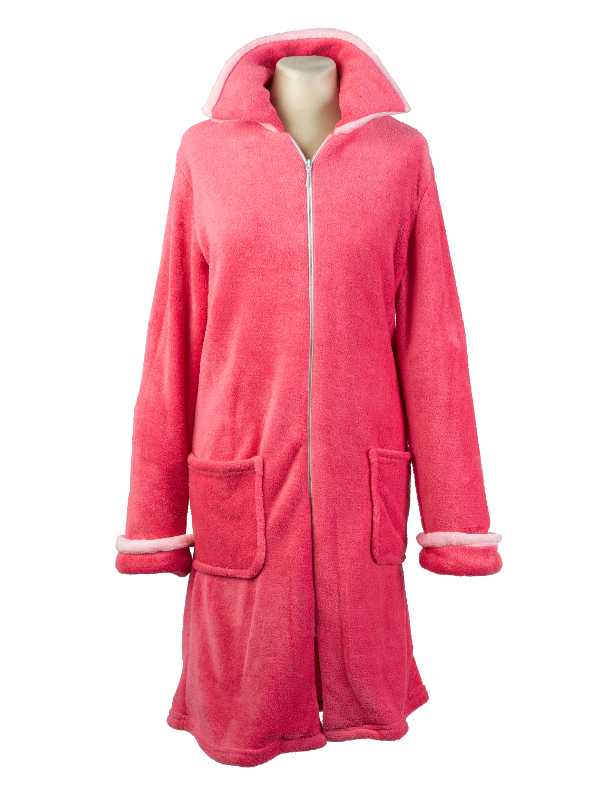 Ladies Soft Fleece Zip Up Robe Womens Dressing Gown Bathrobe House Coat
