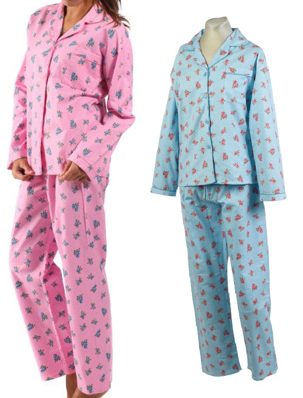 Floral Brushed Cotton Ladies Pyjamas Womens Comfy Button Through Top Trousers