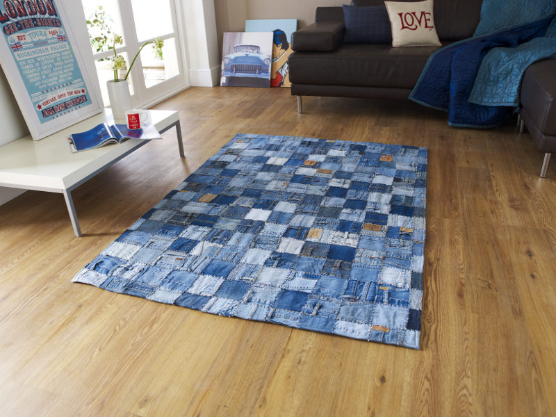 Real Denim Jeans Hand Sewn Rug Unique Large Carpet Mat Living Room