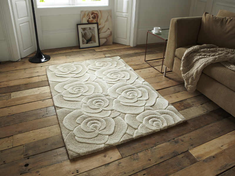 Fl Design Hand Tufted 100 Wool Rug Large Rose Flower Effect Fl Design Hand Tufted 100 Wool Rug Large