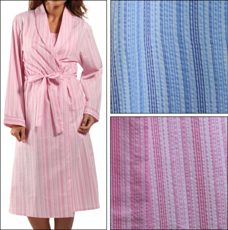 Womens Poly Cotton Lightweight Shawl Collar Robe Ladies Long Sleeve