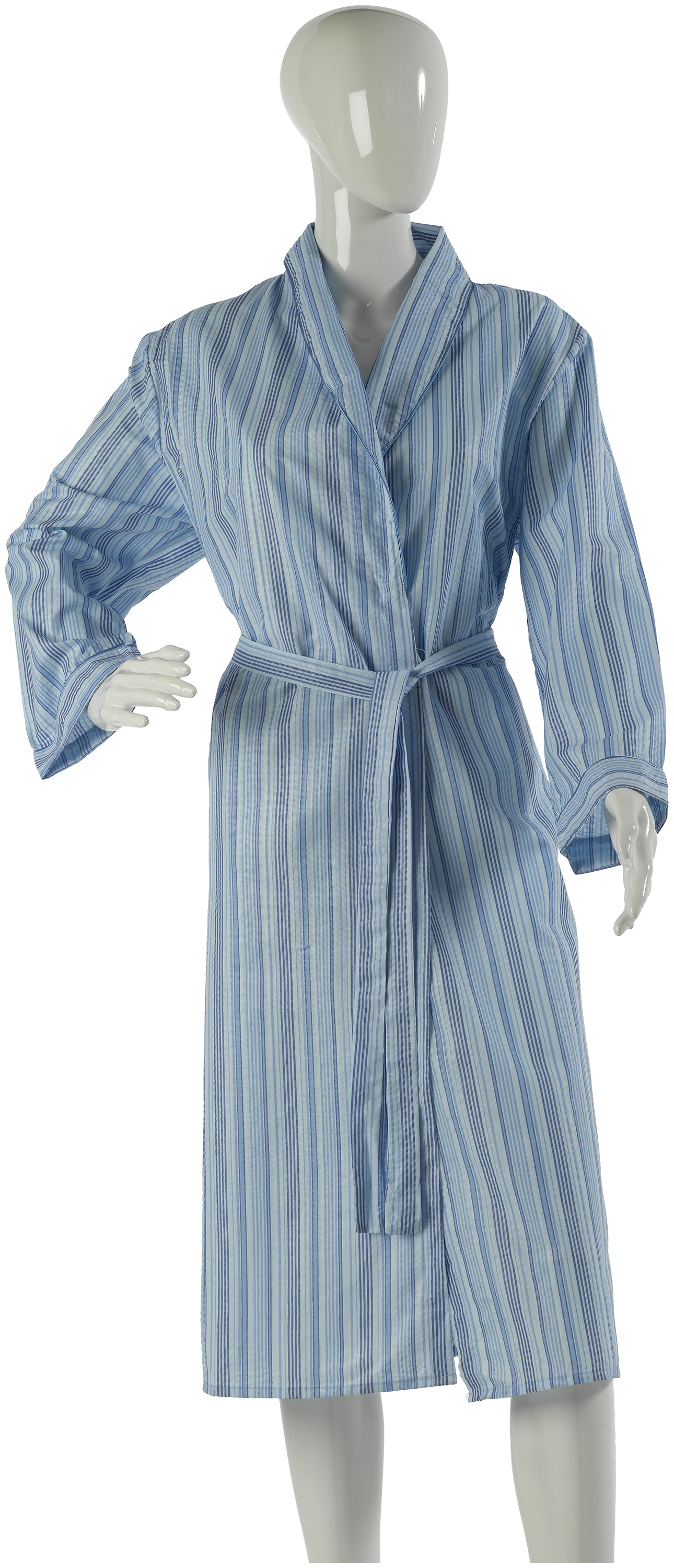 Long Sleeved Ladies Lightweight Robe Striped Seersucker Womens Dressing