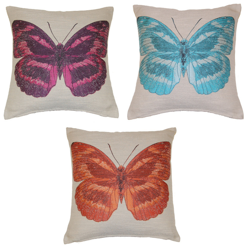 Papillon Embroidered Butterfly Design Cushion Cover 18" x 18