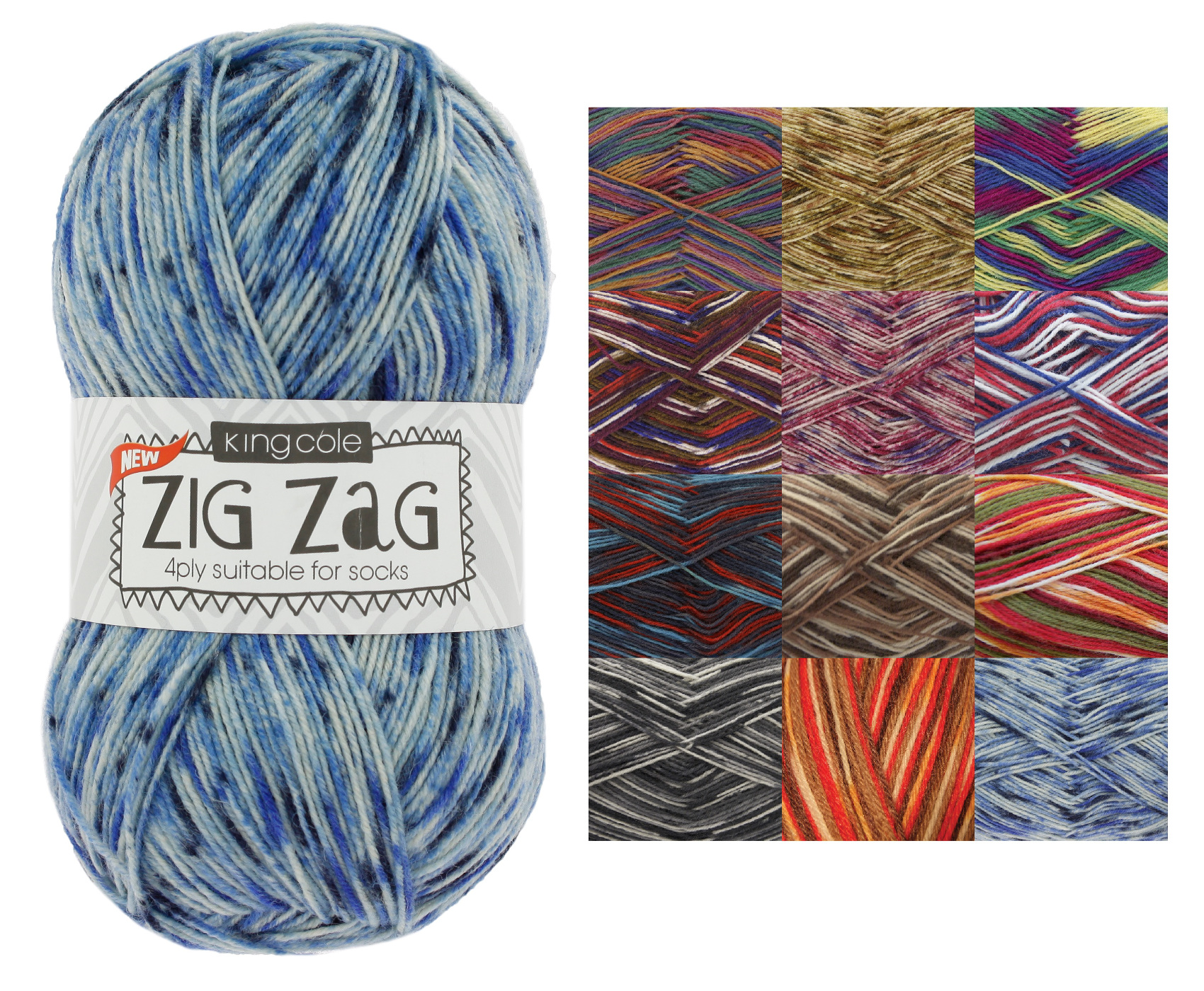 100g Ball Zig Zag 4 Ply Sock Knitting Wool King Cole Superwash Soft
