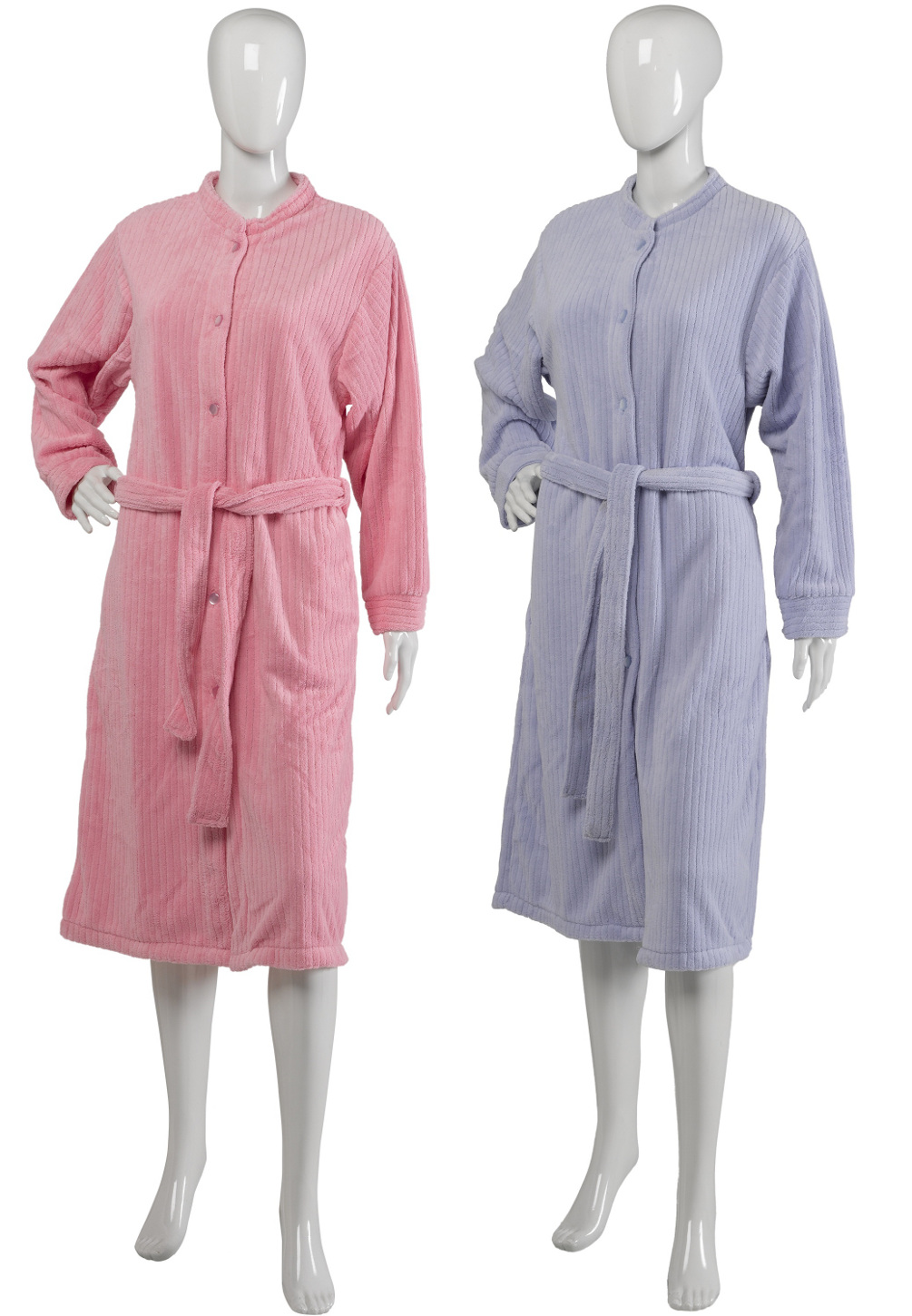 Womens Button Up Housecoat Ladies Slenderella Soft Fleece Ribbed