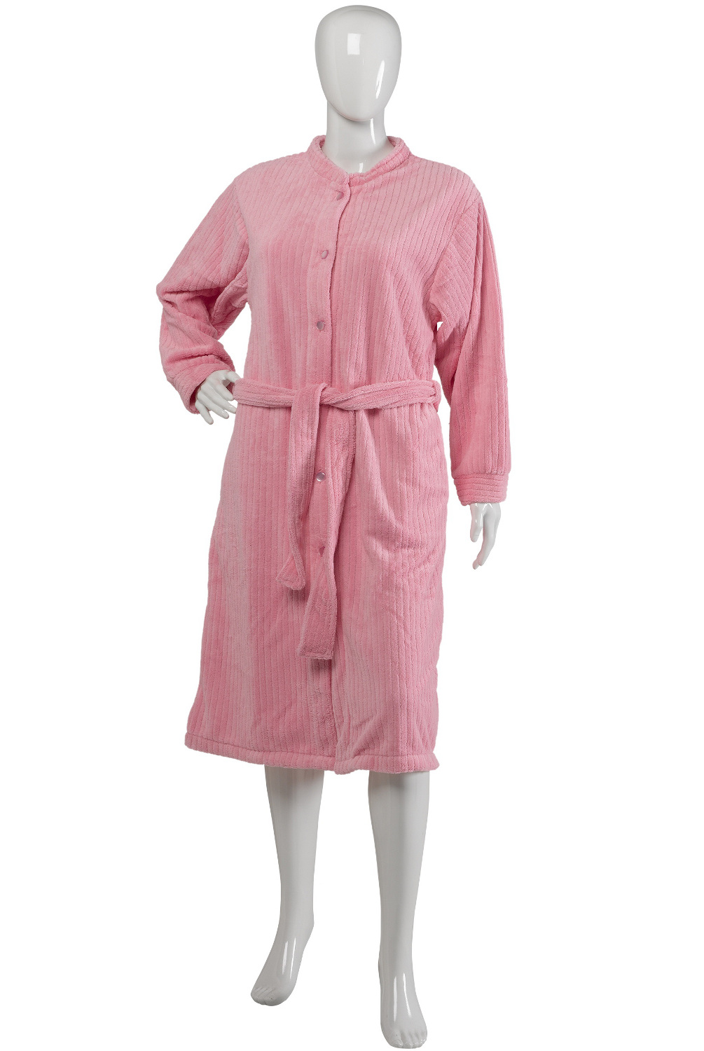 Womens Button Up Housecoat Ladies Slenderella Soft Fleece Ribbed