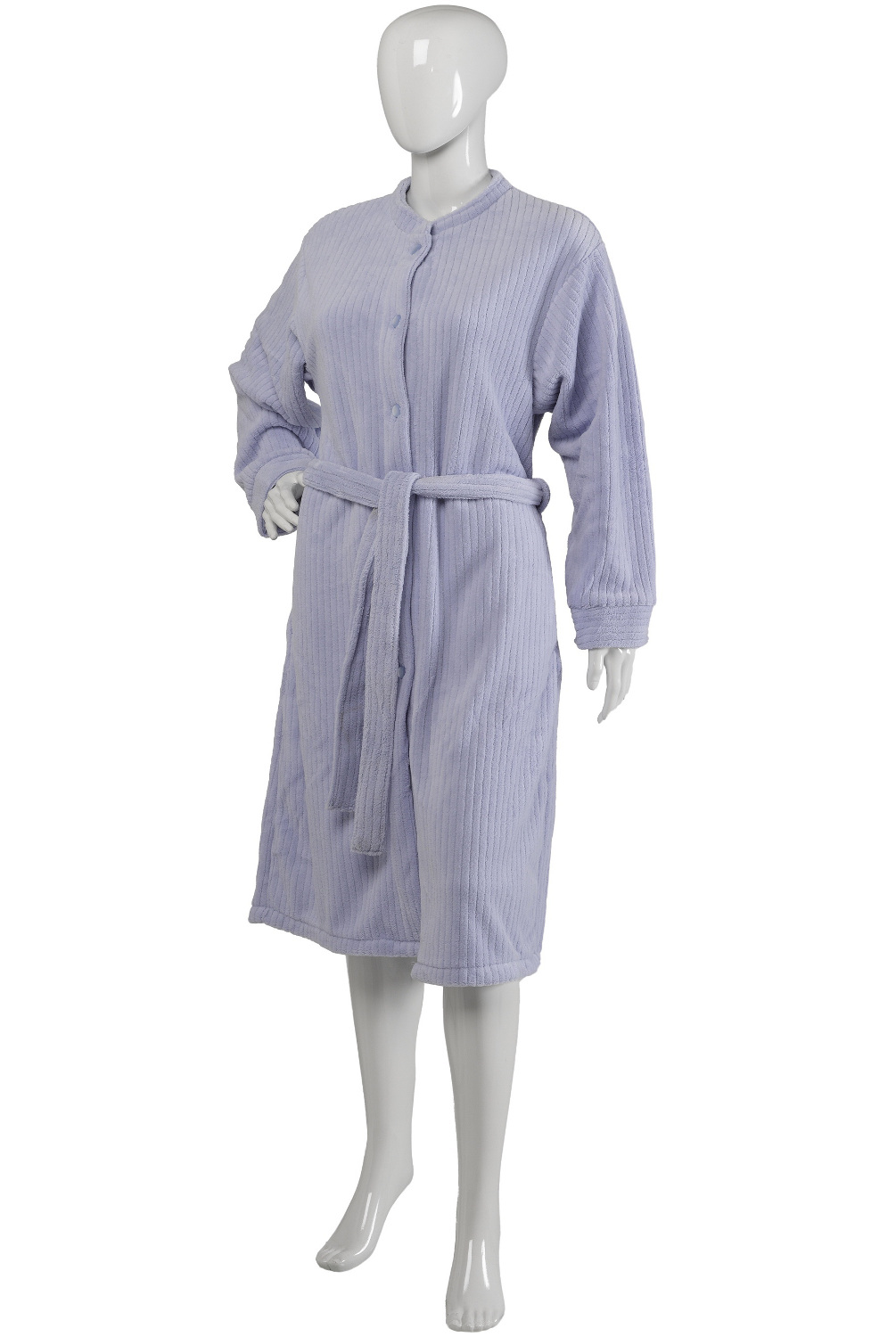 Womens Button Up Housecoat Ladies Slenderella Soft Fleece Ribbed