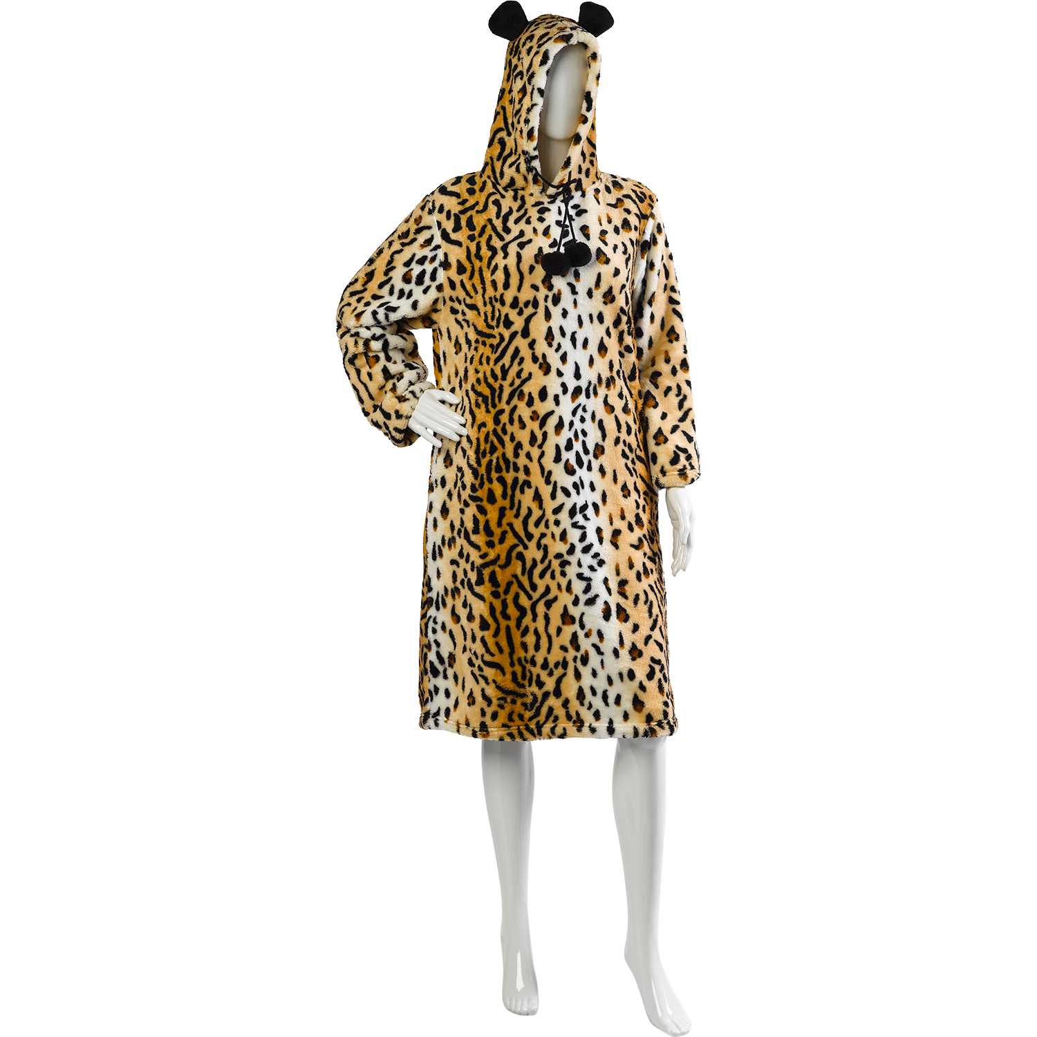 Ladies Slenderella Dressing Gown Womens Fleece Hooded Pullover Animal