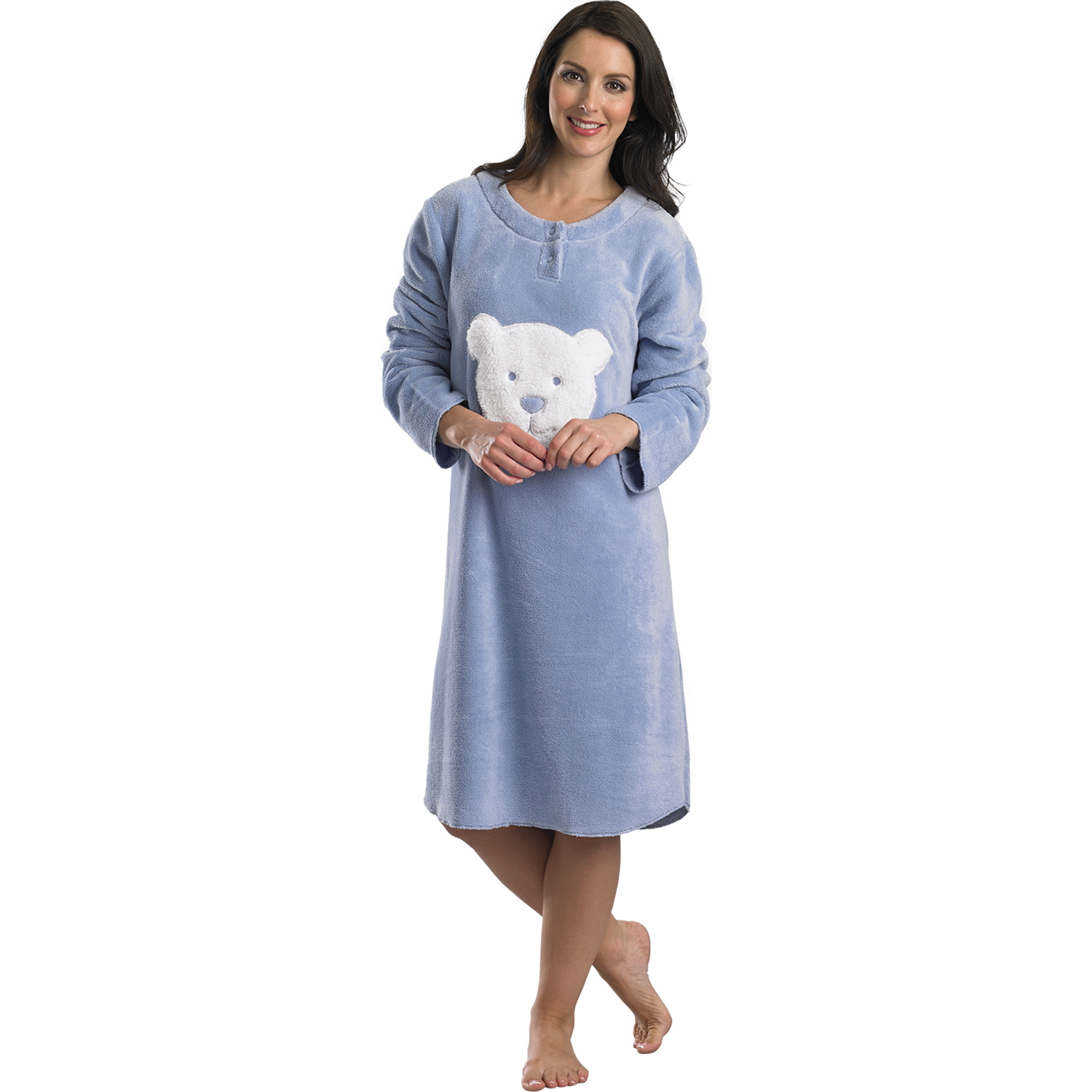 Womens Slenderella Teddy Soft Fleece Night Dress Girls Knee Length