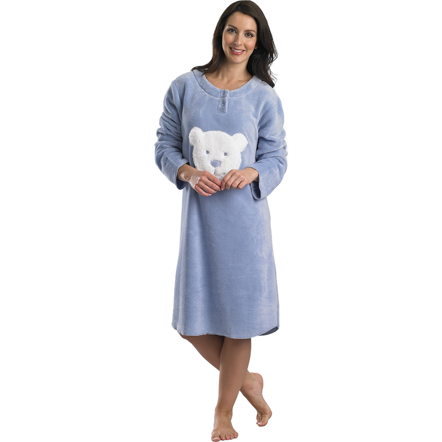 Ladies Polar Fleece Long Sleeved Nightie Womens Teddy Slenderella Nightdress | eBay