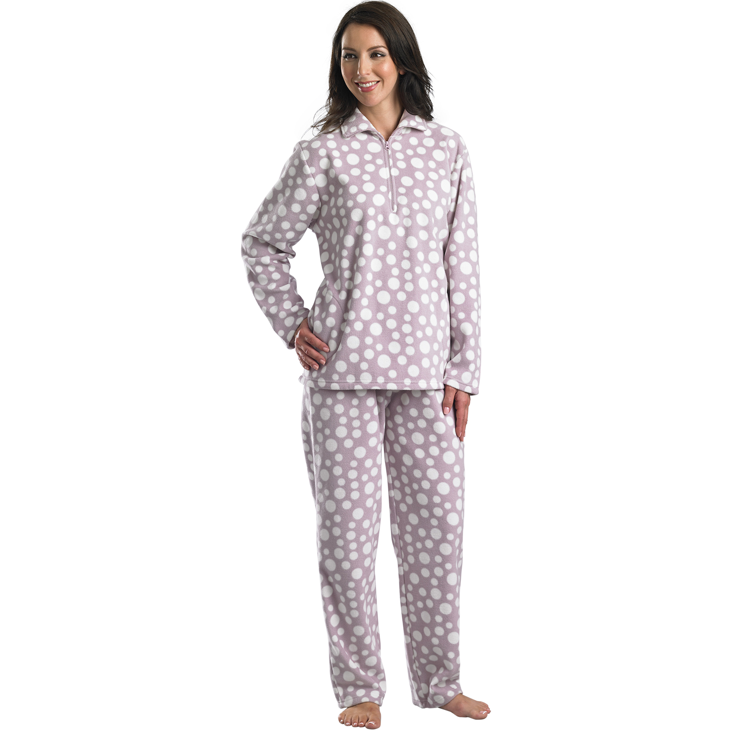 Ladies Coral Fleece Slenderella Loungewear Womens Long Sleeved Spotty