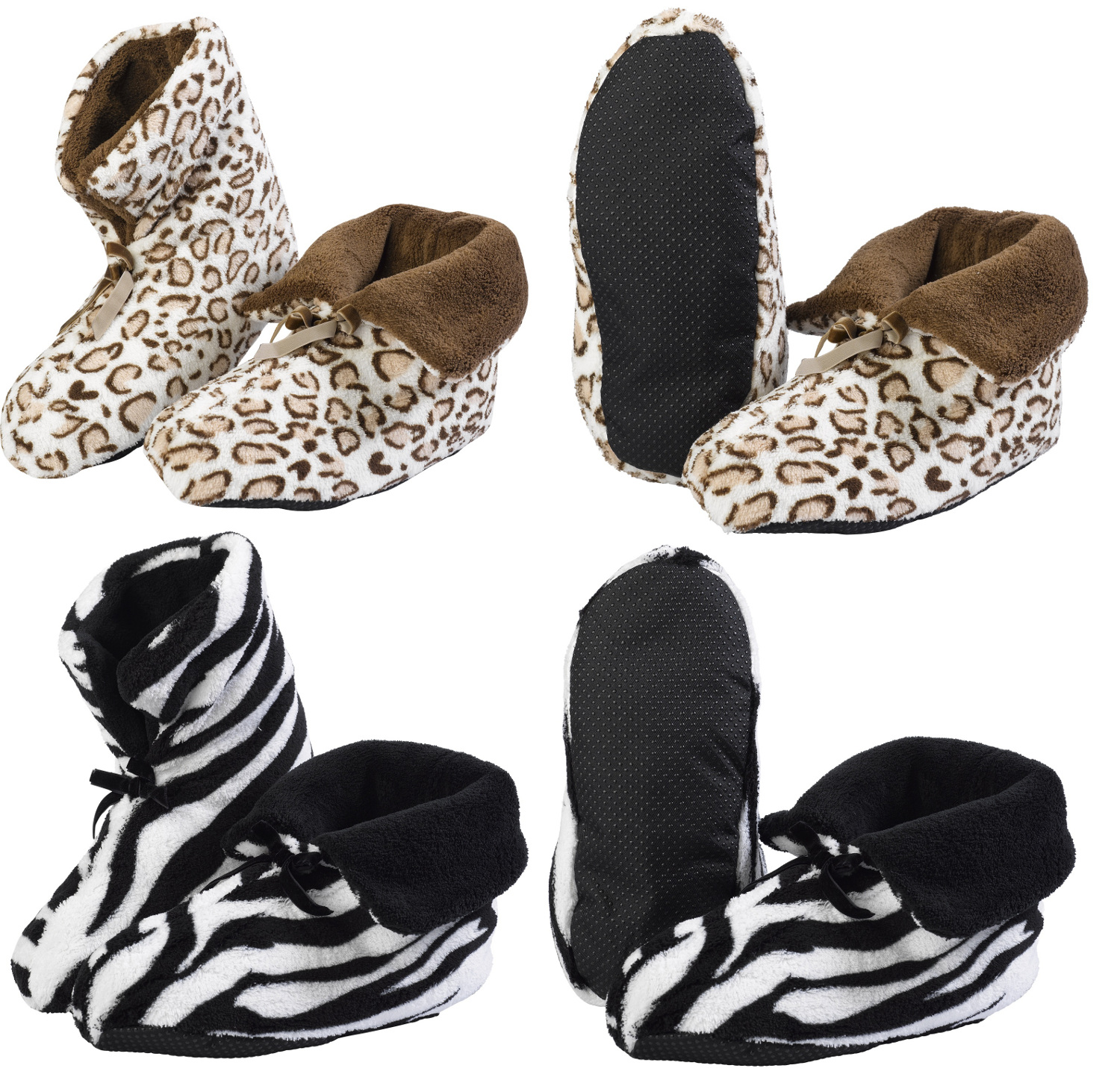 Girls Slenderella Leopard Print Slipper Boots Womens Faux Fur Style