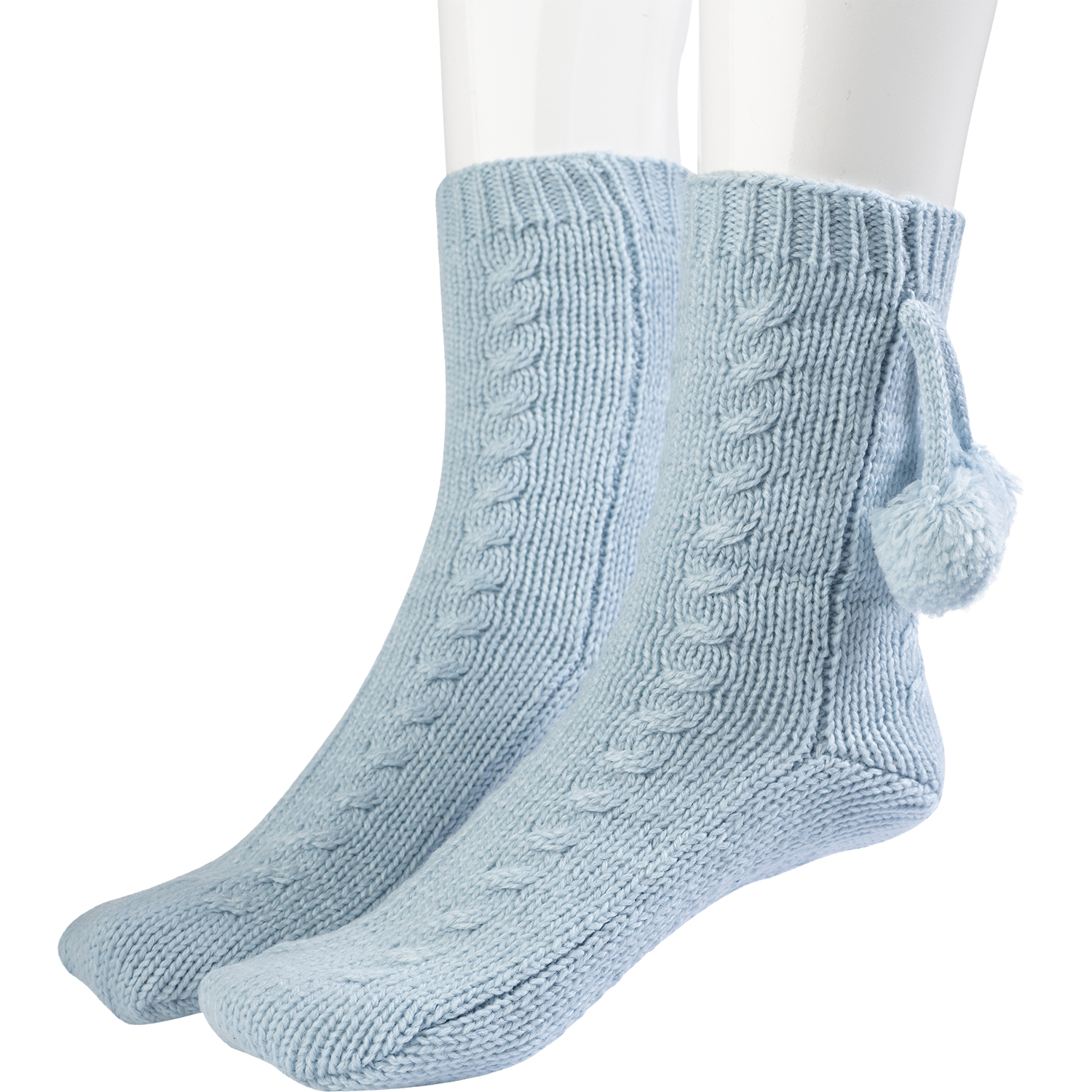 Ladies Slenderella 100 Acrylic Wool Cosy Bed Socks Pom Poms Anti Slip