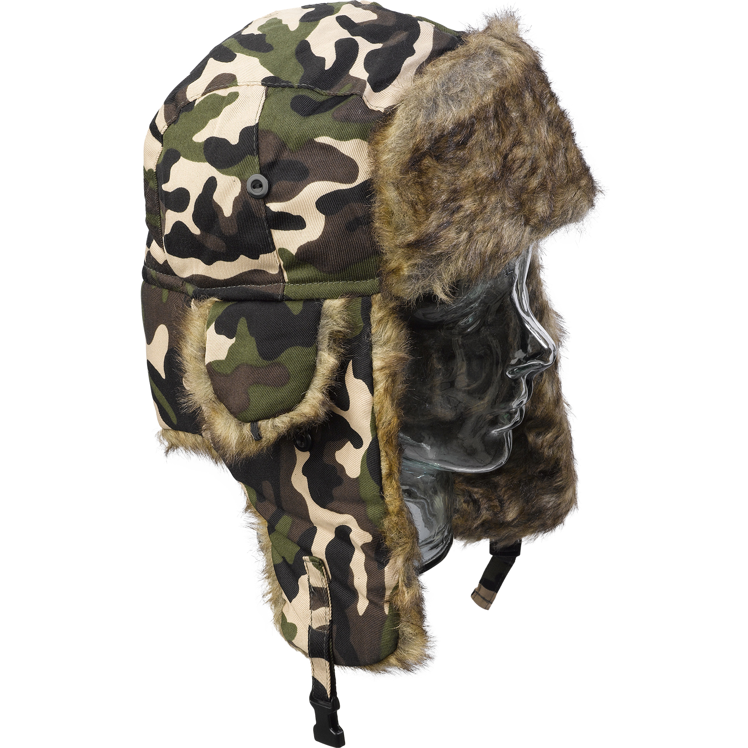Faux Fur Camo Design Aviator Style Trapper Hat Adults Winter Cap with