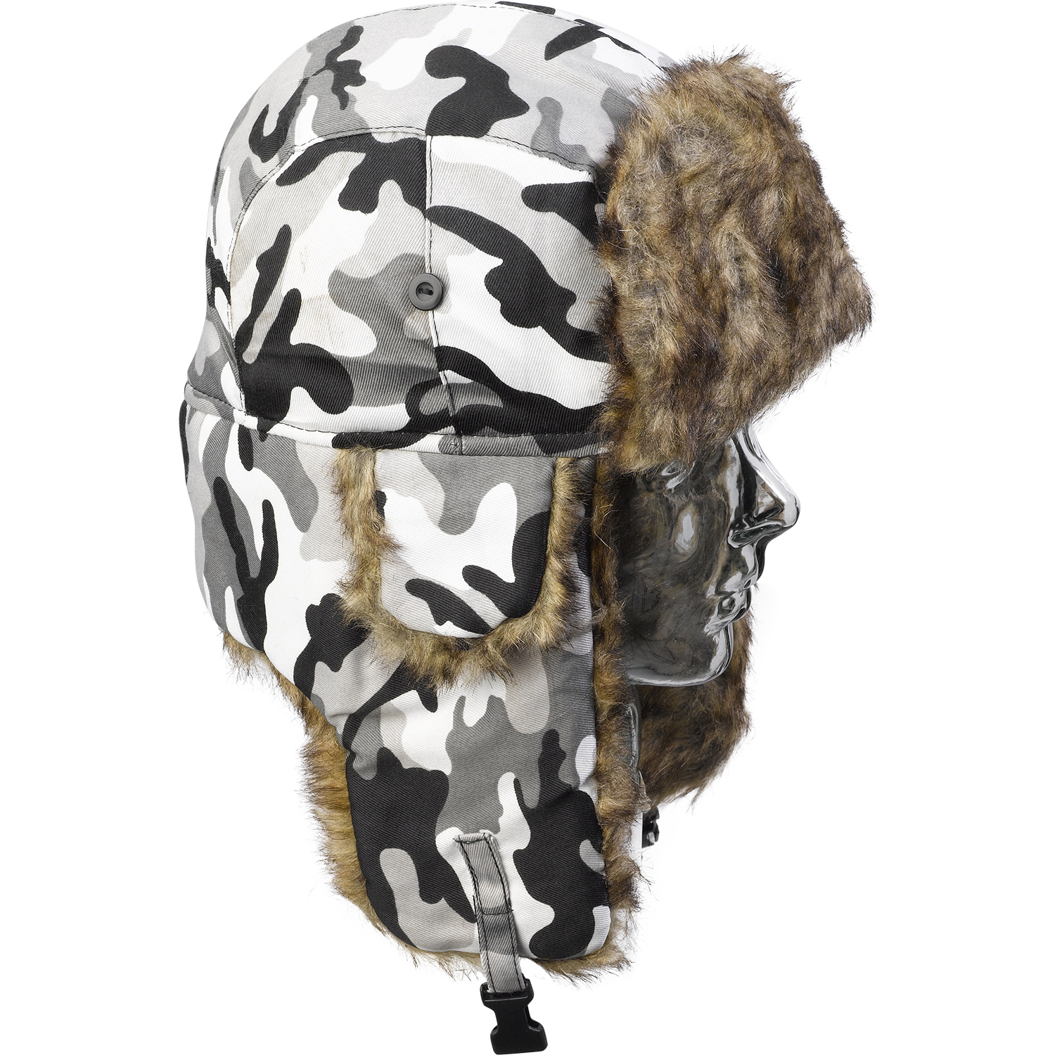 Faux Fur Camo Design Aviator Style Trapper Hat Adults Winter Cap with