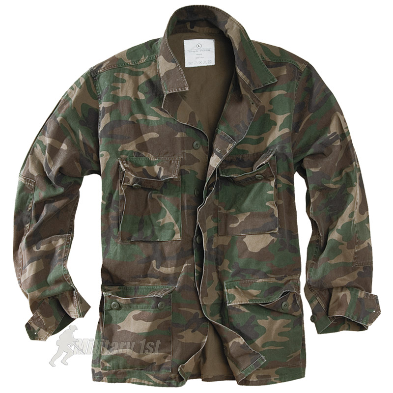 SURPLUS LIGHTWEIGHT MILITARY STYLE BDU MENS COTTON JACKET WASHED WOODLAND CAMO - Picture 2 of 6
