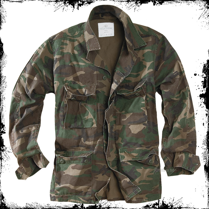 SURPLUS LIGHTWEIGHT MILITARY STYLE BDU MENS COTTON JACKET WASHED WOODLAND CAMO