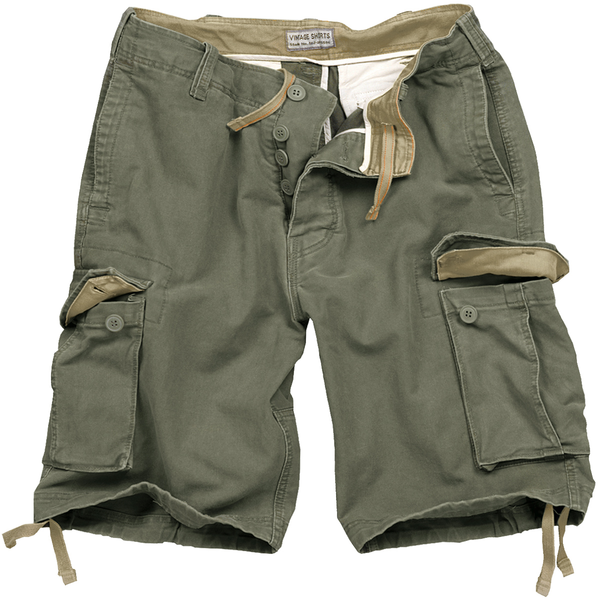 SURPLUS ARMY STYLE MENS COMBAT VINTAGE CARGO SHORTS WASHED COTTON OLIVE