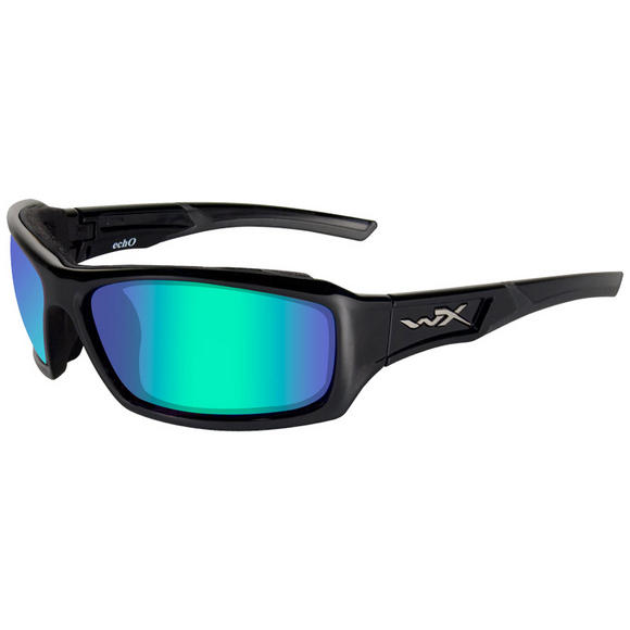 Wiley X WX Echo Glasses - Polarised Emerald Mirror Lens / Gloss Black Frame