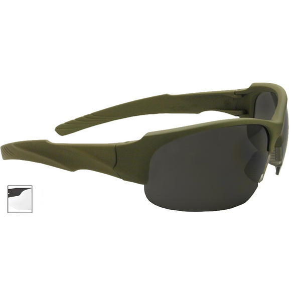 Swiss Eye Sunglasses Armored Frame Rubber Olive Lens Smoke