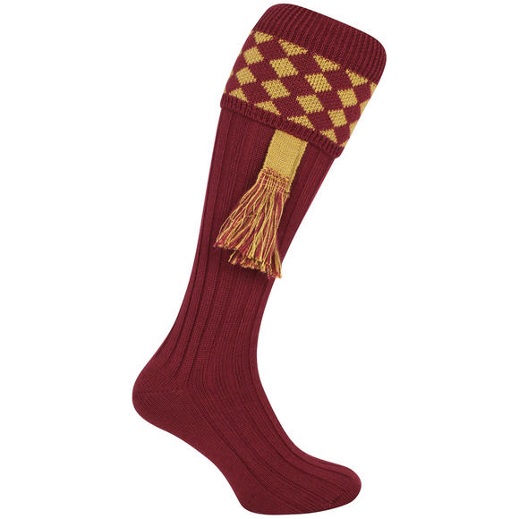 Jack Pyke Harlequin Shooting Socks Burgundy/Gold