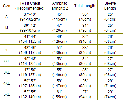 Pea Coat Size Chart