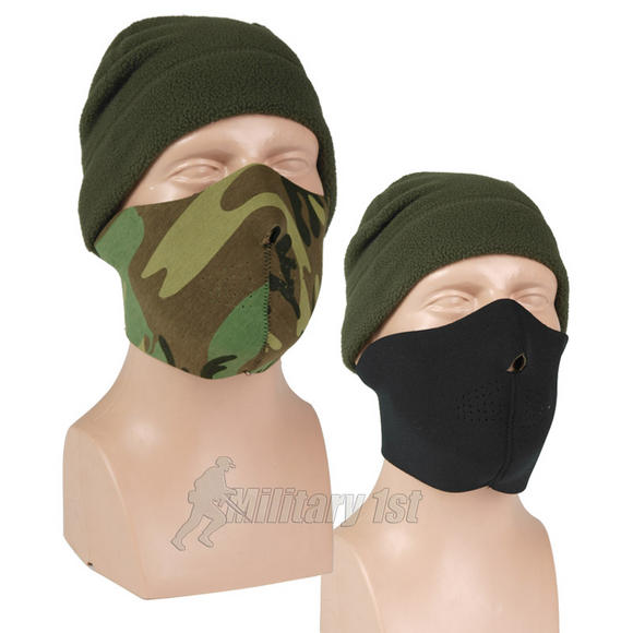 Mil-Tec Reversible Neoprene Half Face Mask Black / Woodland