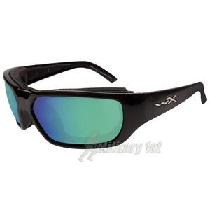Wiley X Rout Glasses - Polarized Emerald Mirror Lens / Gloss Black Frame