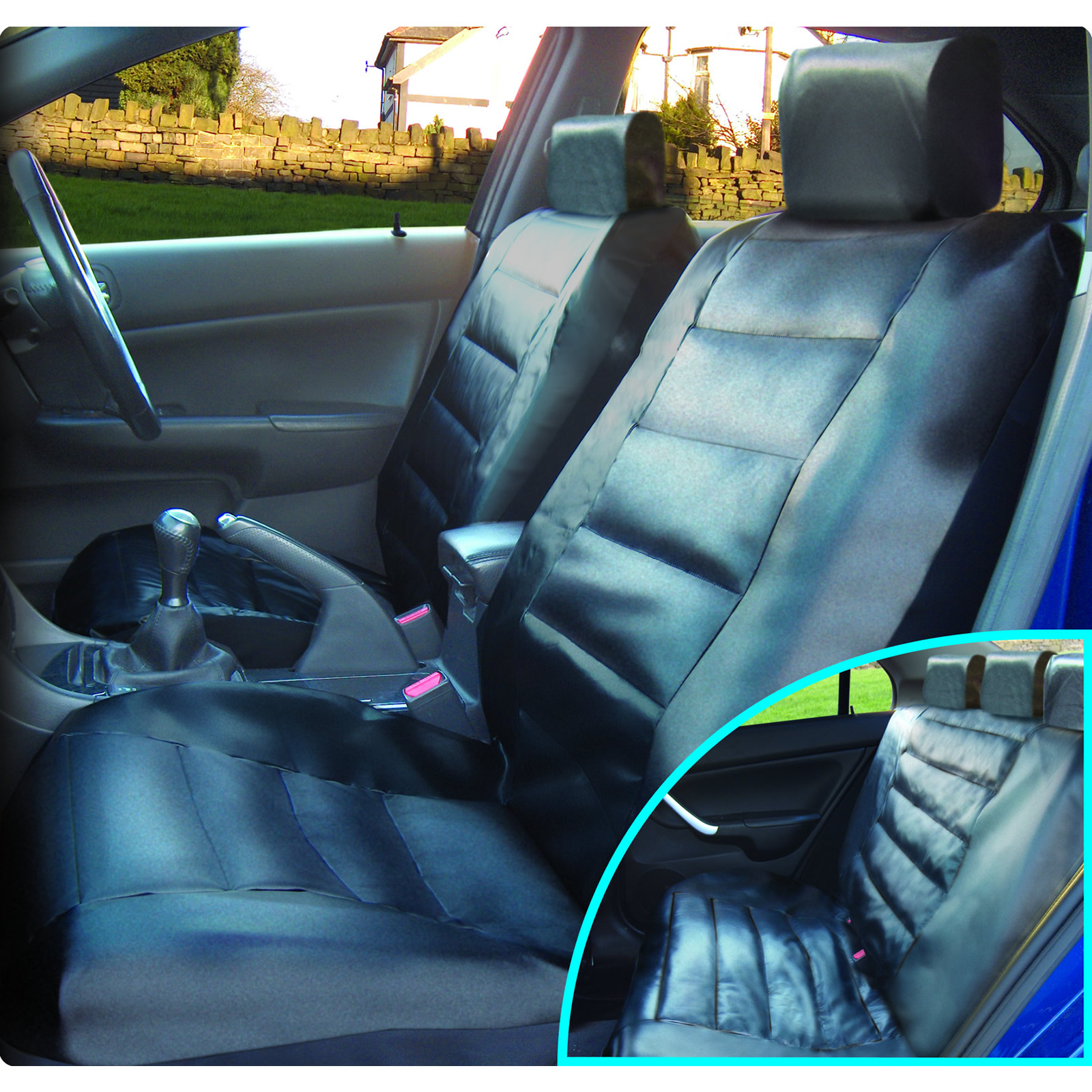 Luxury Black Leather Look Front Rear Car Seat Covers Set Sentinel Luxury Black Leather Look Front Rear Car Seat Covers Set Cover Vehicle Seats