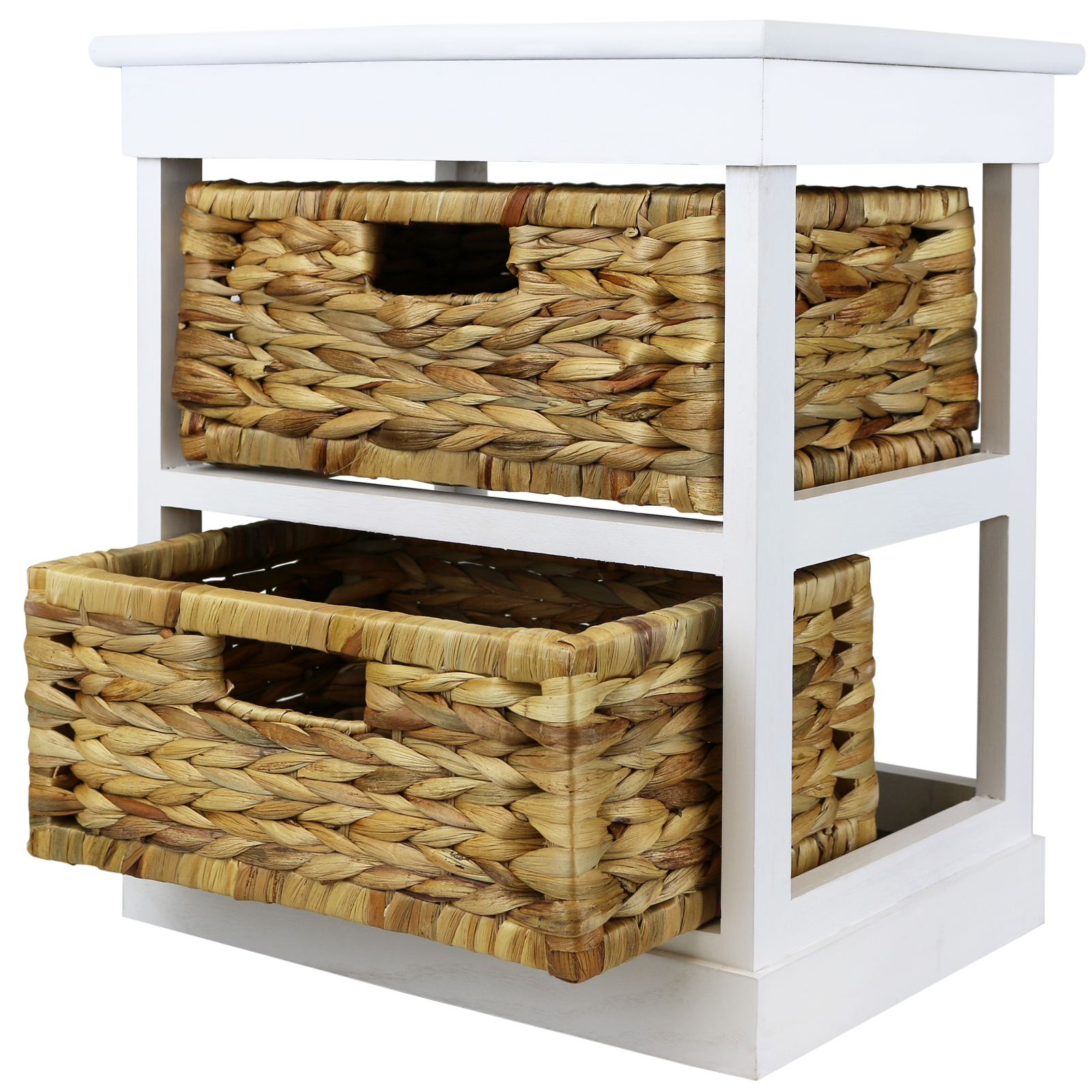 HARTLEYS WHITE 2 BASKET BEDSIDE TABLE/HOME STORAGE UNIT/WICKER