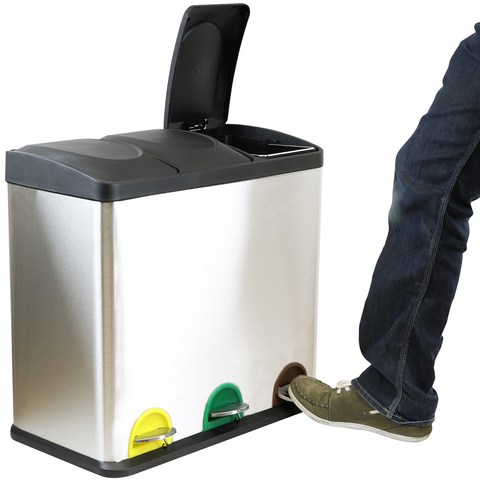54 LITRE TRIPLE RECYCLING PEDAL BIN COMPARTMENT KITCHEN RUBBISH/WASTE