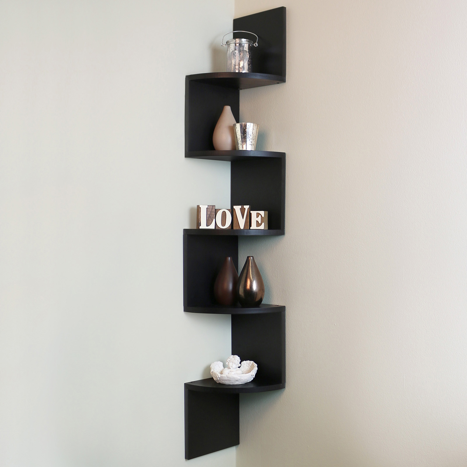 wood corner wall shelf unit