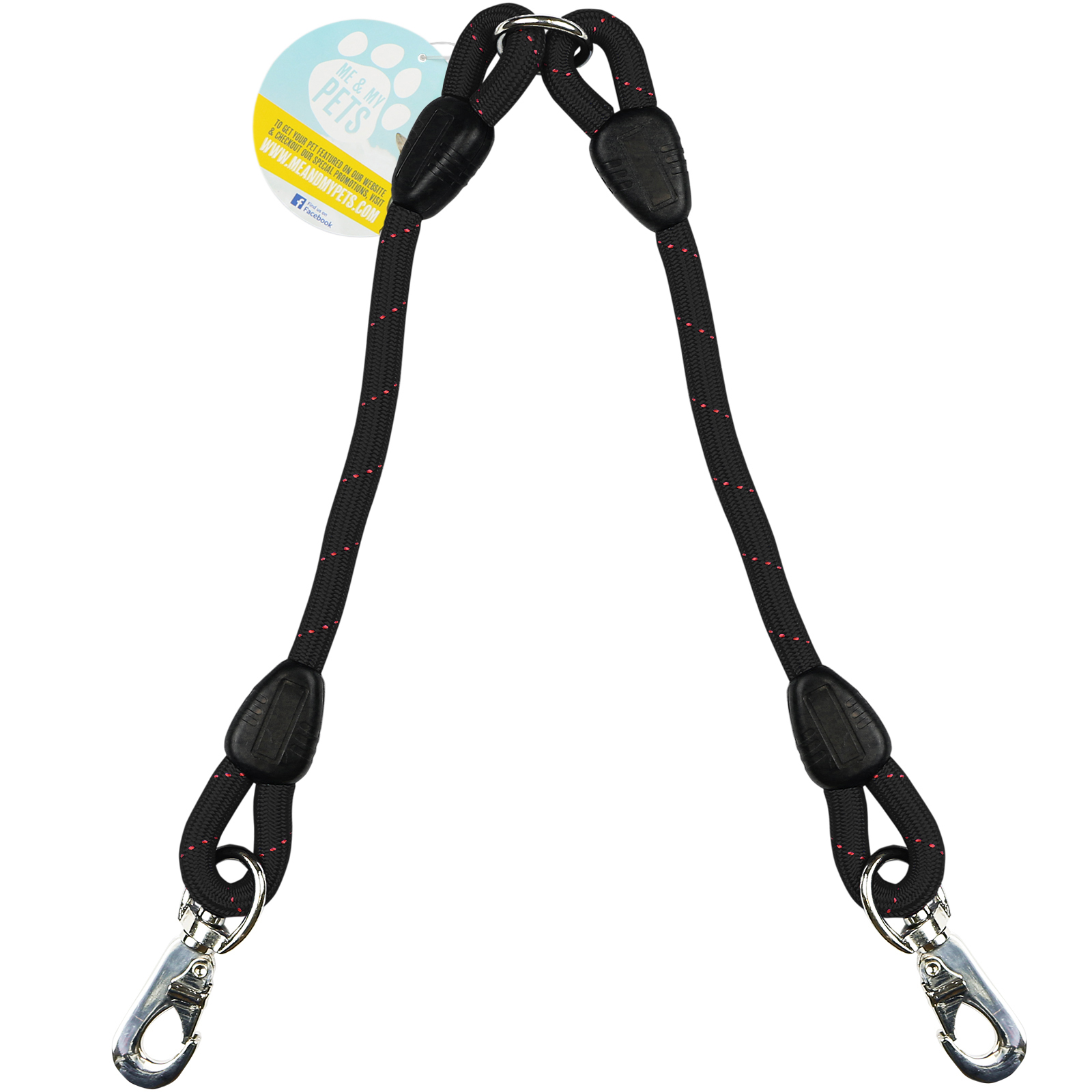 ME & MY BLACK ROPE TWIN/2 WAY DOUBLE DOG LEAD SPLITTER/COUPLER/EXTENDER