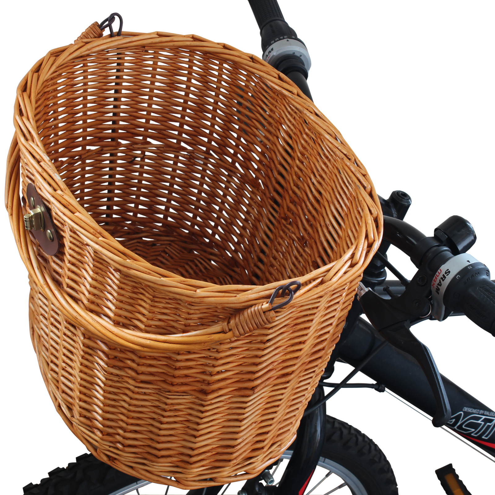 WICKER BICYCLE FRONT PICNIC BASKET WITH LID & CARRY HANDLE SHOPPING