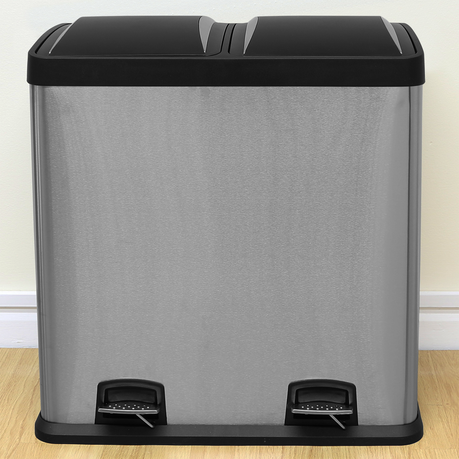 XL 60L Stainless Steel Rubbish/Waste Recycling Pedal Bin Double/Twin