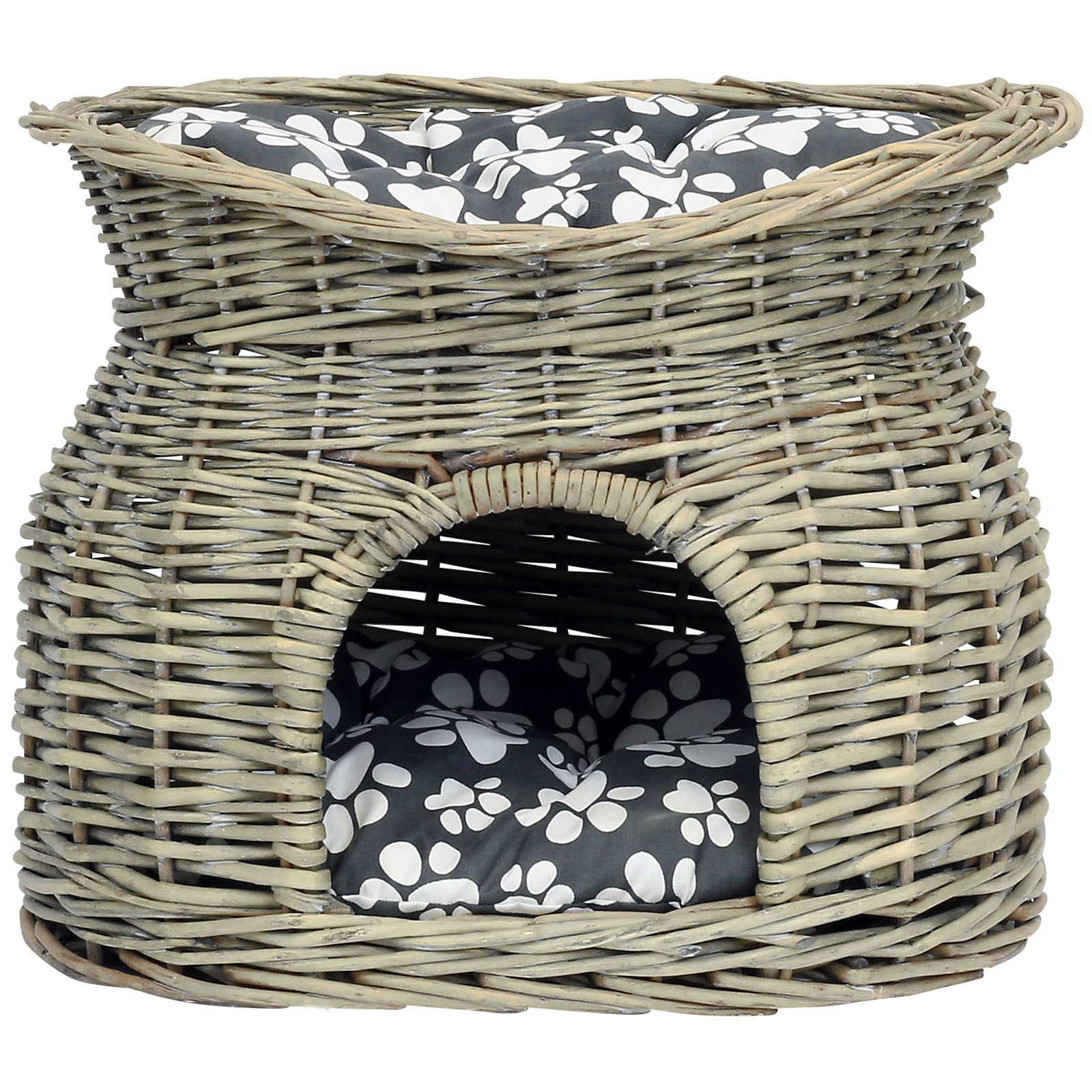ME & MY 2 TIER WICKER PET BED BASKET/IGLOO/HOUSE RAISED CUSHION SMALL